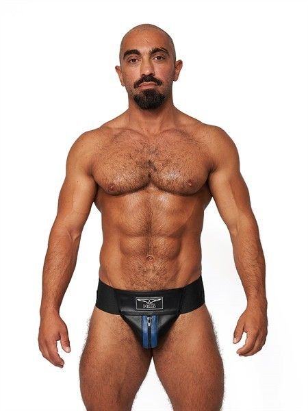 MrB Leather Premium Jockstrap Black Blue