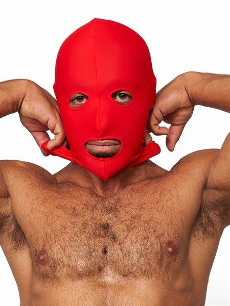 MrB Lycra Hood Eyes and Mouth Open Red